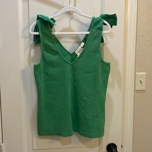 Anthropology green tank top with bow detail over the shoulders